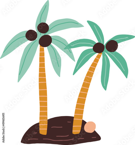 Island with Coconut Palm Trees Cartoon Illustration