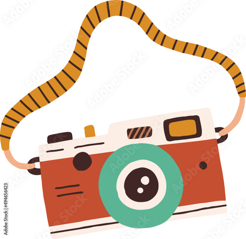 Retro Film Photo Camera with Strap Cartoon Illustration