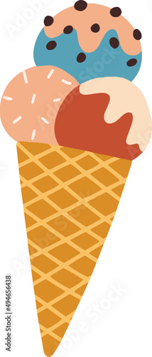 Waffle Cone with Scoops of Ice Cream Cartoon Illustration