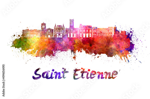 Tableau sur toile Saint Etienne skyline in watercolor