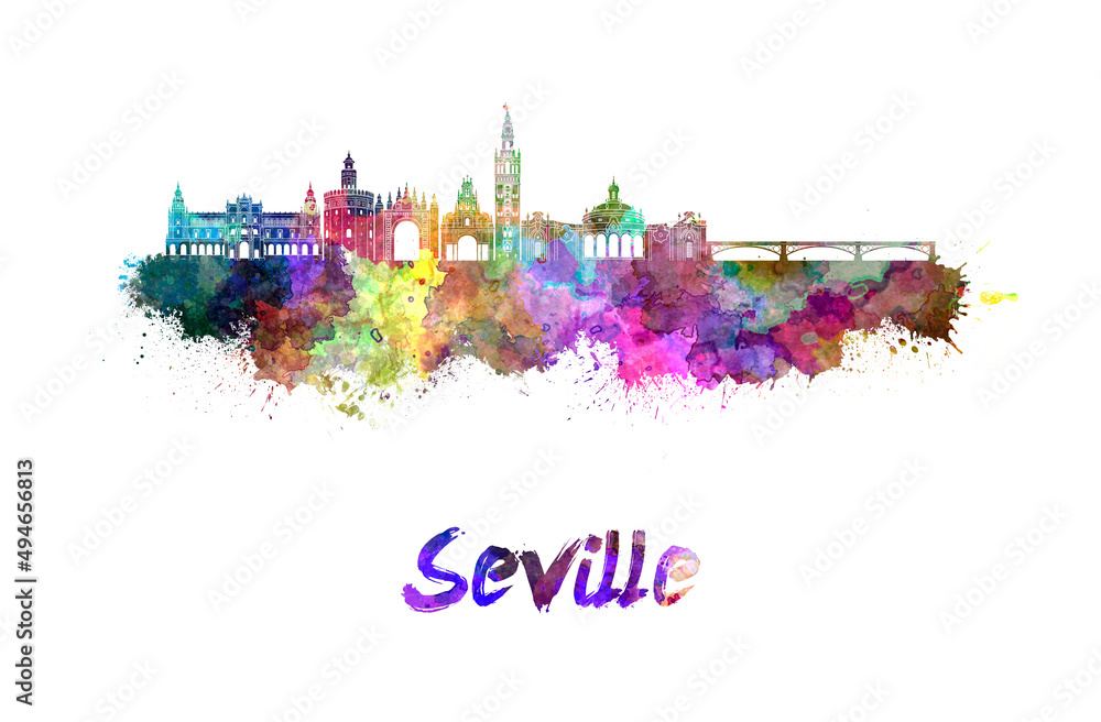 Obraz premium Seville skyline in watercolor