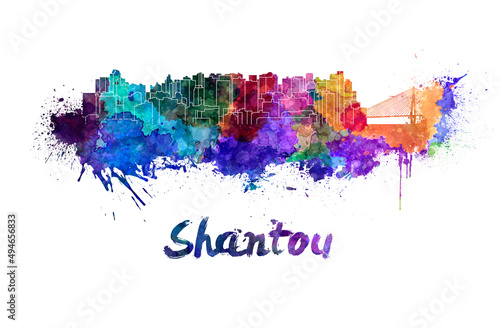 Shantou skyline in watercolor