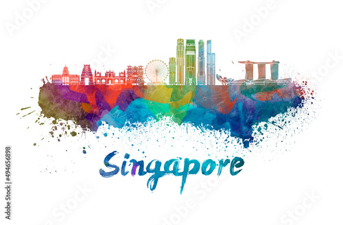 Singapore V2 skyline in watercolor