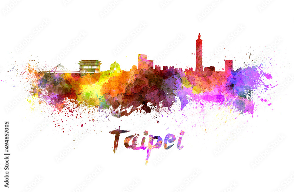 Fototapeta premium Taipei skyline in watercolor