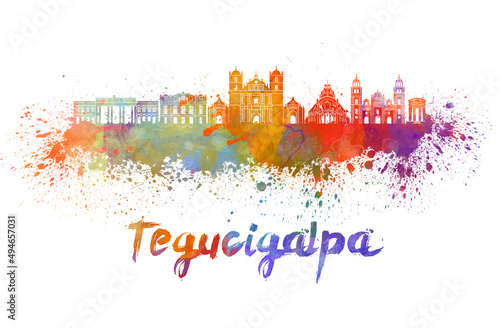 Tegucigalpa skyline in watercolor