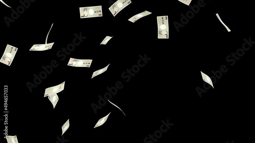 一万円札・お金の舞うループアニメーション（透過背景）、3DCG