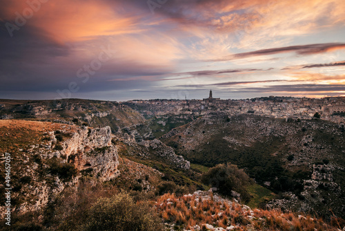 sunset over the city of matera