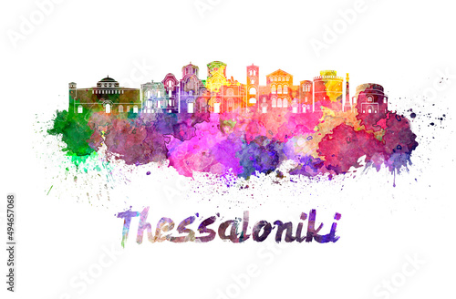 Thessaloniki skyline in watercolor