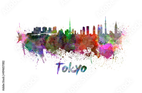 Tokyo skyline in watercolor