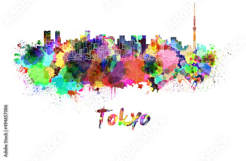 Photography Tokyo V2 skyline in watercolor