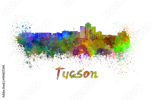 Tucson skyline in watercolor