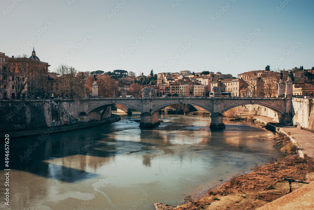 bridge on tevere river in rome
