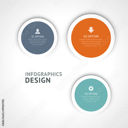 Circles buttons infographicvector banner. Volumetric text templates with blue information and orange website annotations. Gray graphic design tabs statistical for presentation of projects. photo