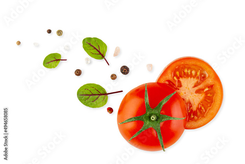 Composition with cut tomato, isolated