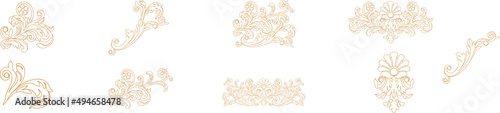 Set of golden vintage baroque ornament, corner. Retro pattern antique style acanthus. Decorative design element filigree calligraphy vector