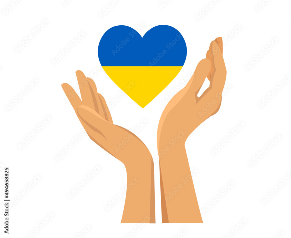 Obraz premium Ukraine Flag Emblem Heart Symbol With Hand Abstract Vector illustration Design