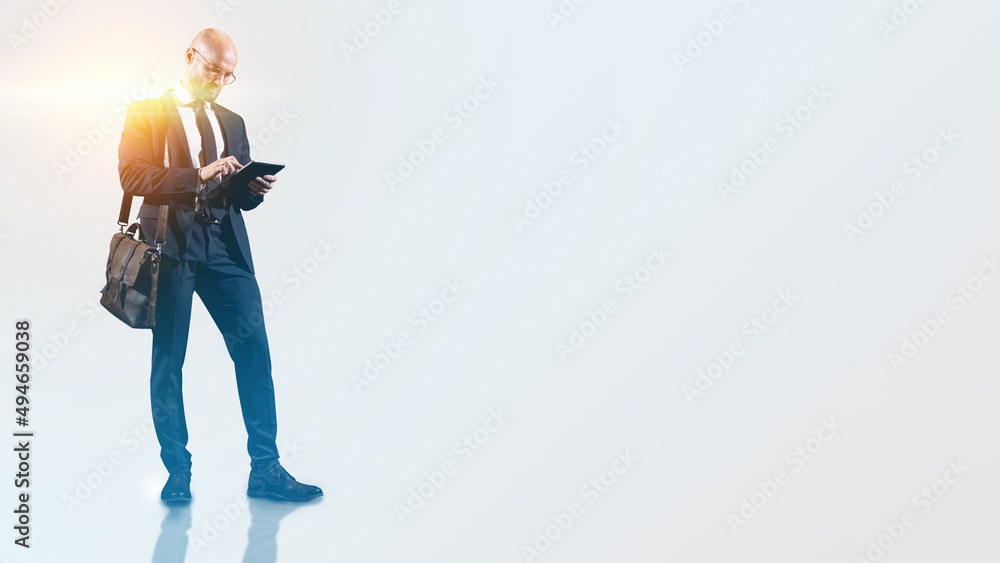 Businessman in big city. Planning and calculation Businessman in big city. Planning and calculation