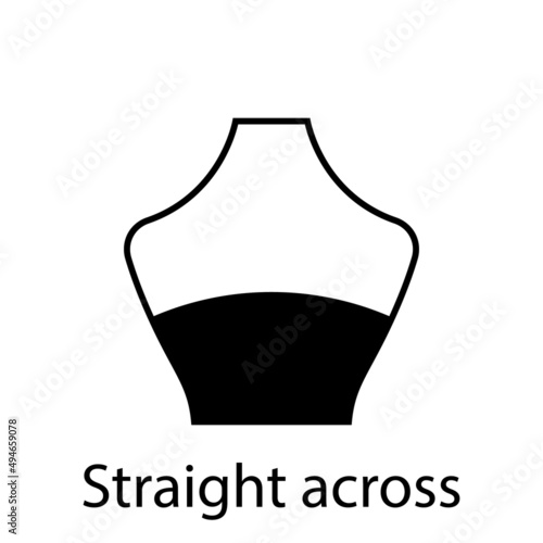 Straight Across of Fashion Neckline Type for Women Blouse, Dress Silhouette Icon. Black T-Shirt, Crop Top on Dummy. Trendy Ladies Straight Across Type of Neckline. Isolated Vector Illustration