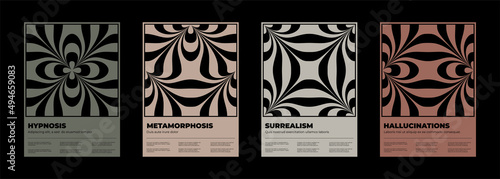 Set of vector surreal posters with optical illusions