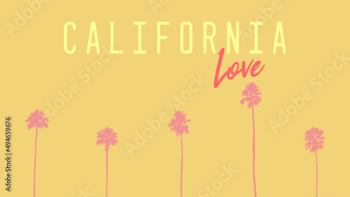 California Love Illustration. Palm tree silhouette. Los Angeles, California, Hollywood. Design of social media, banner, poster, newsletter, ads, leaflet, placard, brochure, wallpaper, t-shirt, flyer. photo