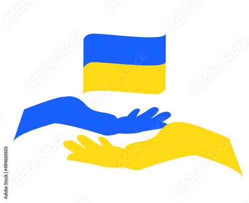 Ukraine Emblem Hands And Flag Ribbon Symbol Abstract National Europe Vector illustration Design