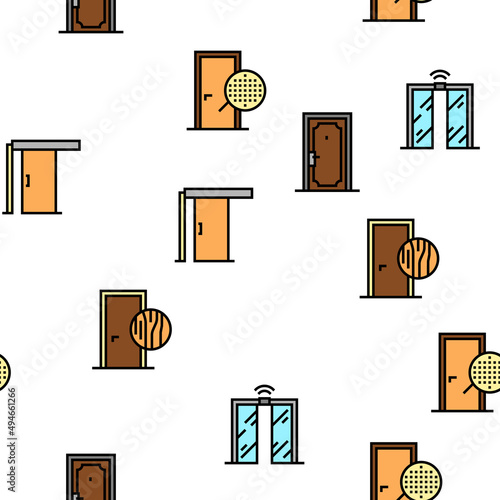 Interior Doors Types Vector Seamless Pattern Thin Line Illustration