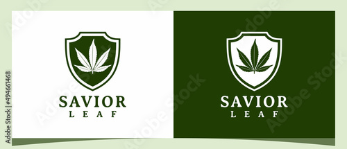 Cannabis Marijuana Leaf with Shield Logo design inspiration