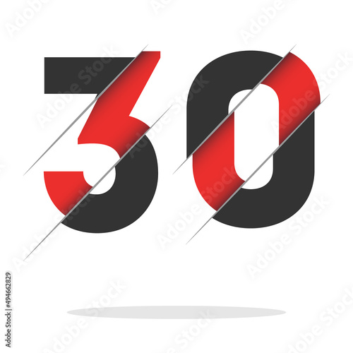 30 3 0 Number Logo Design with a Creative Cut and Black Circle Background. Creative logo design.