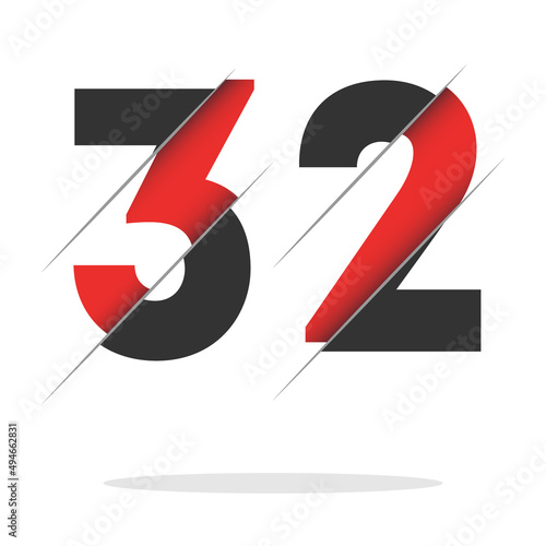 Free Download 32 3 2 Number Logo Design with a Creative Cut and Black Circle Background. Creative logo design. - GFXLoad