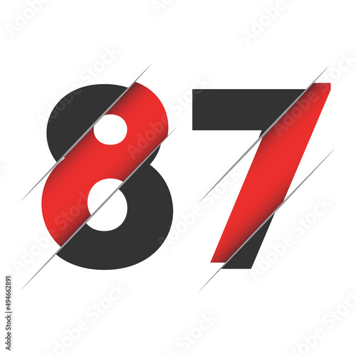 87 8 7 Number Logo Design with a Creative Cut and Black Circle Background. Creative logo design.