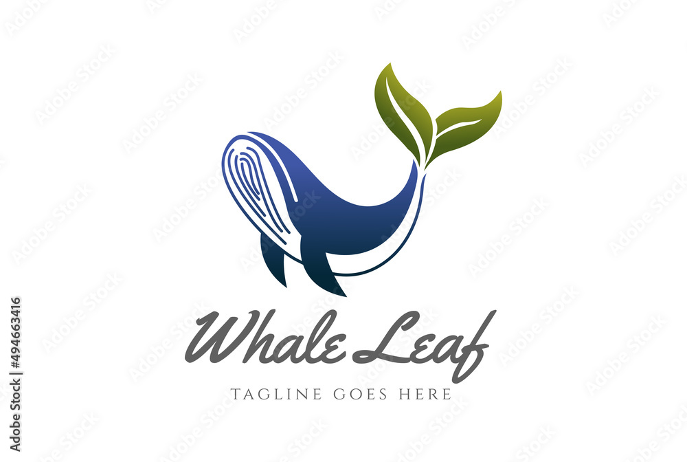 Simple Minimalist Ocean Whale Fish with Green Leaf Tail Logo Design Vector Simple Minimalist Ocean Whale Fish with Green Leaf Tail Logo Design Vector