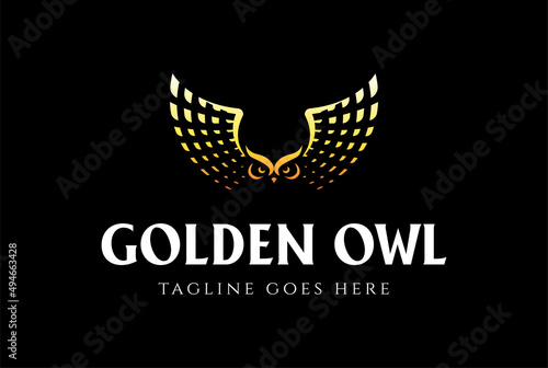 Geometric Luxury Flying Owl Bird Wings Logo Design Vector