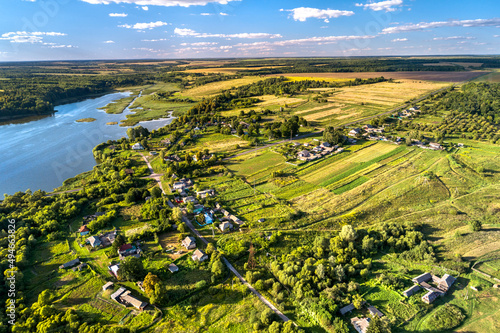 Aerial landscape of the Russian Chernozemye. Nizhnyaya Vablya village, Kursk region, close to the Russia - Ukraine border photo