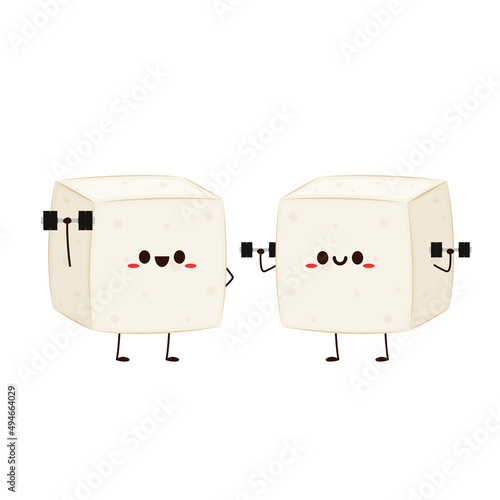 Cute tofu cartoon. Happy cute smiling funny tofu. character design. Exercise.