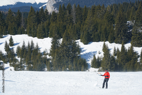 Kite Skiing. photo during the day in a beautiful winter setting.