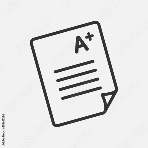 Test exam paper with A plus report icon isolated flat design vector illustration.