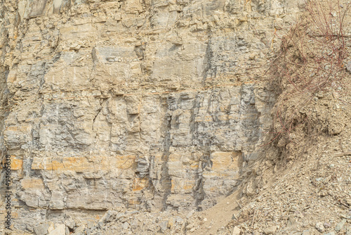 Silurian limestone cut of a rock at a quarry. photo