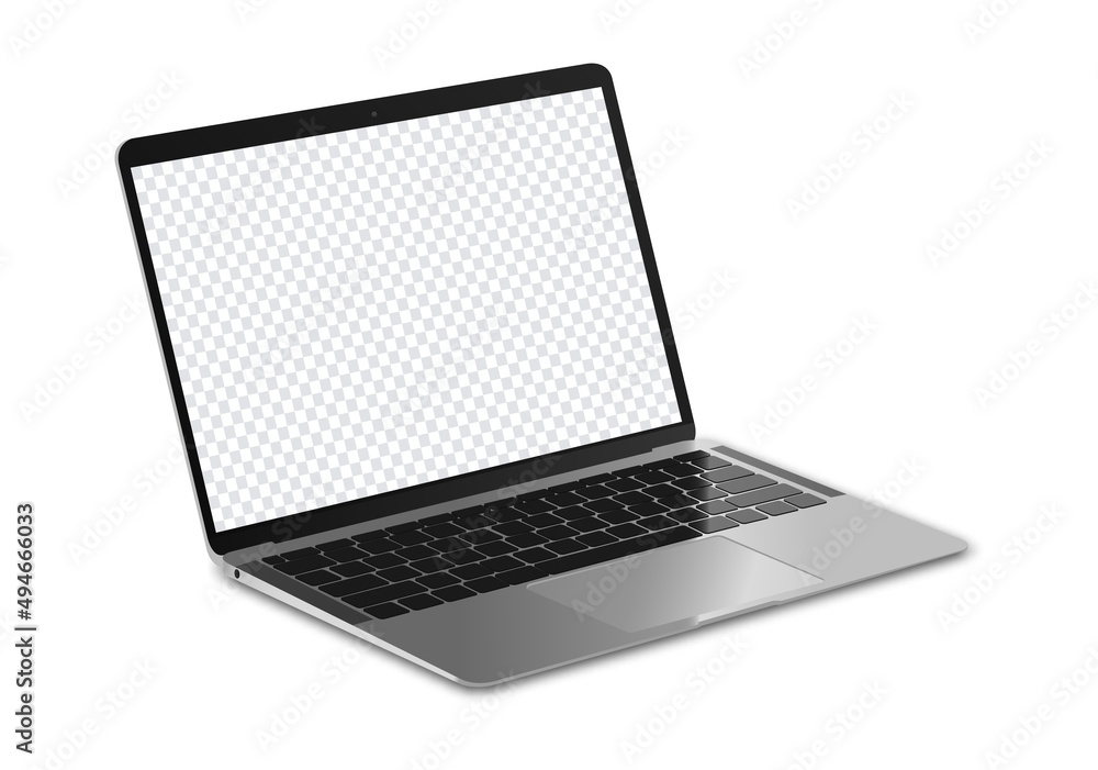 Isolated laptop with transparent screen mockup. Vector illustration of realistic laptop mockup with shudows. Isolated laptop with transparent screen mockup. Vector illustration of realistic laptop mockup with shudows.