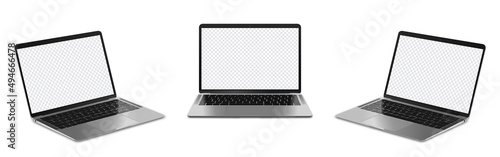 Laptop mock up with transparent screen. Vector illustration