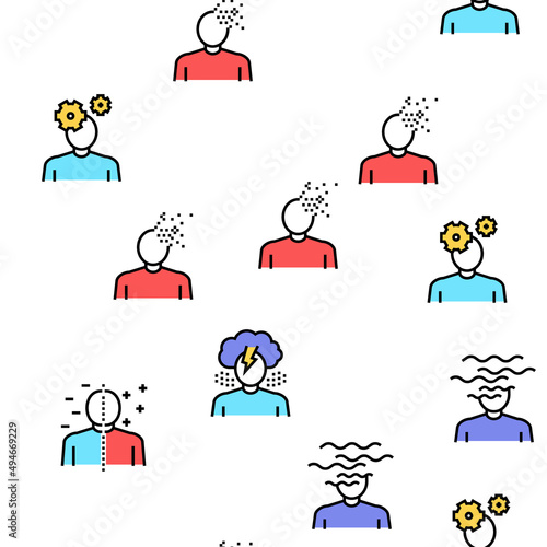 Psychological Problems Vector Seamless Pattern Thin Line Illustration