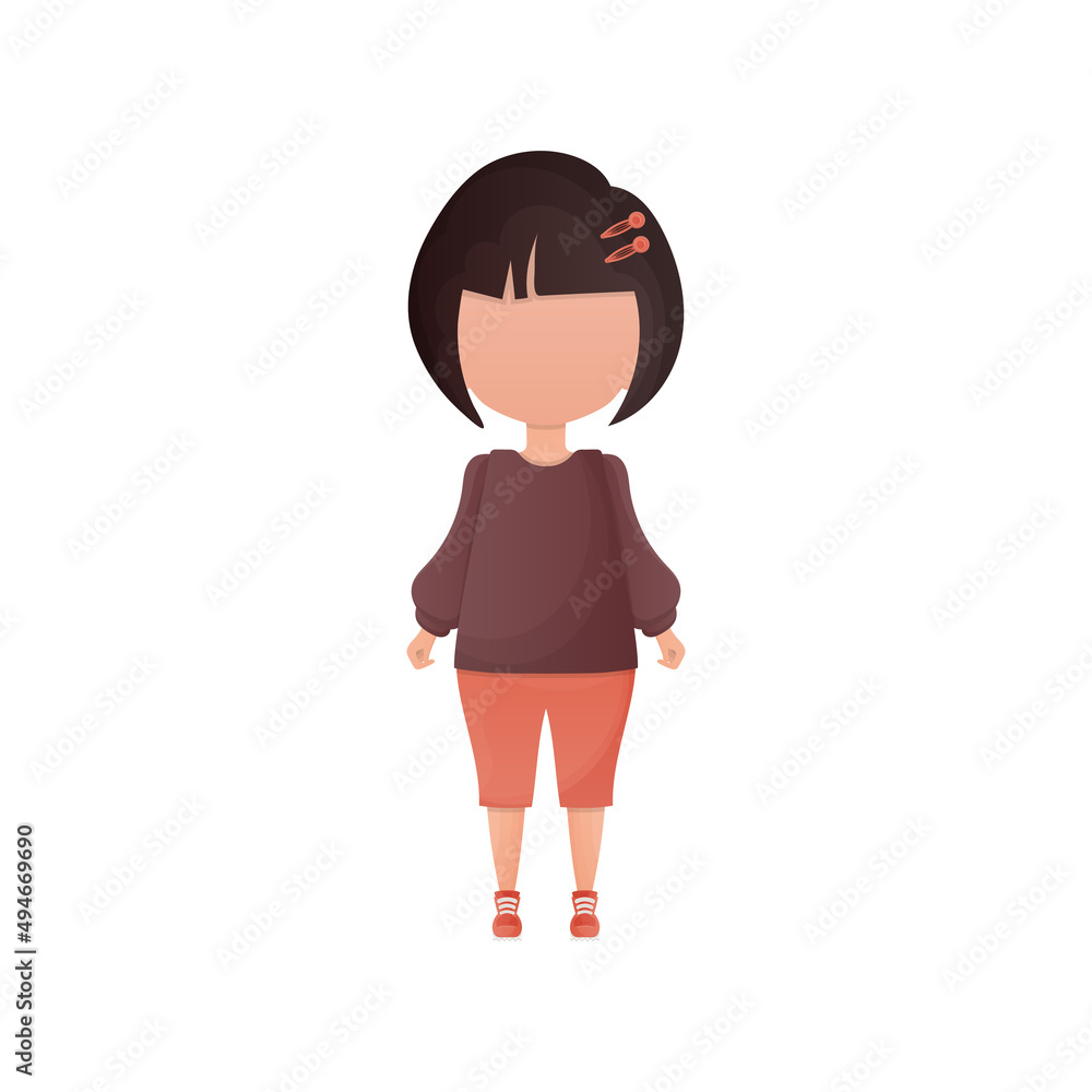 Cute girl in full growth. Cartoon style. Previous illustration.
