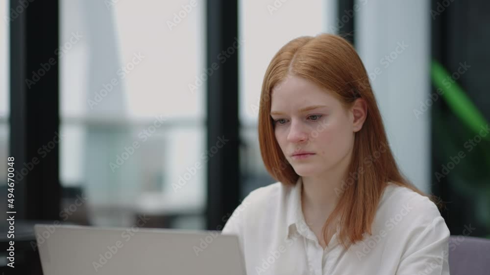 intern in office, young woman is working with laptop in law firm or young seo-manager in big company intern in office, young woman is working with laptop in law firm or young seo-manager in big company