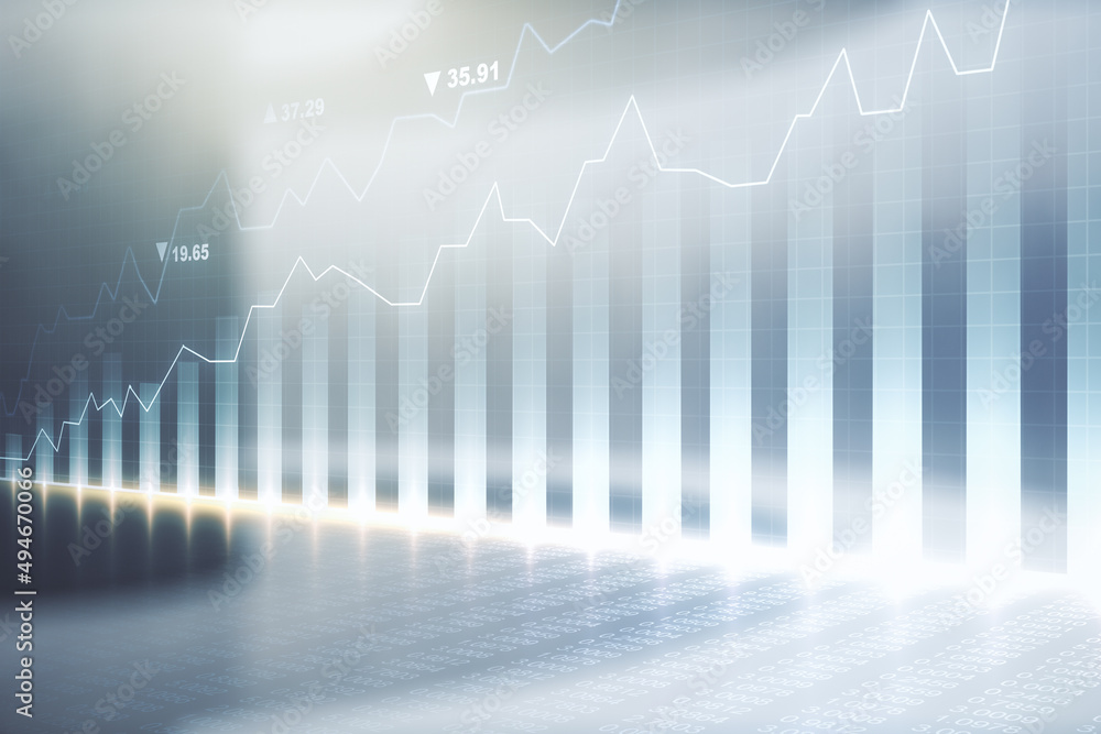 Double exposure of virtual creative financial diagram on empty room interior background, banking and accounting concept Double exposure of virtual creative financial diagram on empty room interior background, banking and accounting concept
