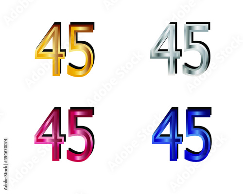 Number 45 colored on white background. Vector illustration.