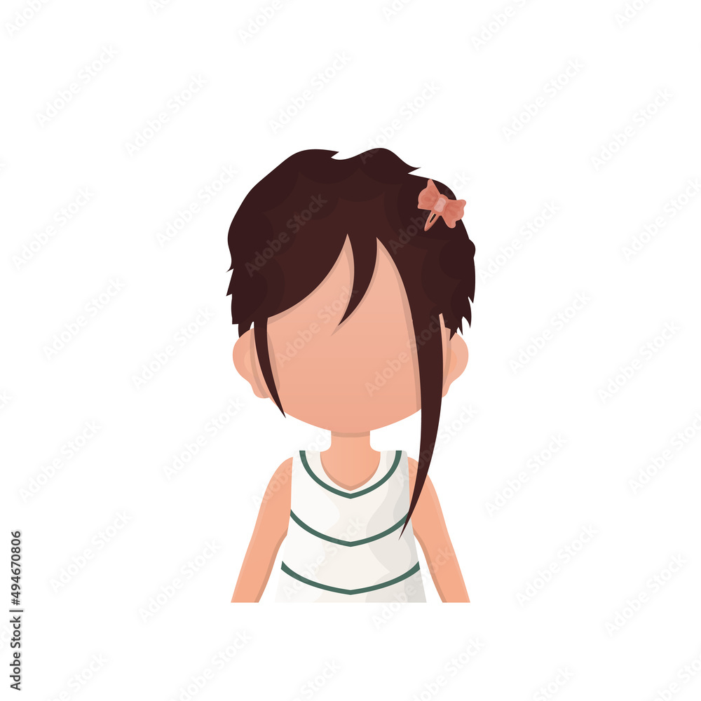 A cute baby girl is depicted waist deep. Isolated. Vector illustration.