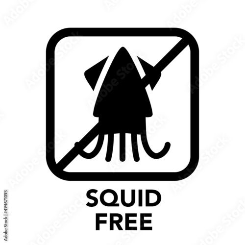 Square frame squid free icon, one of the food allergy icons set	
