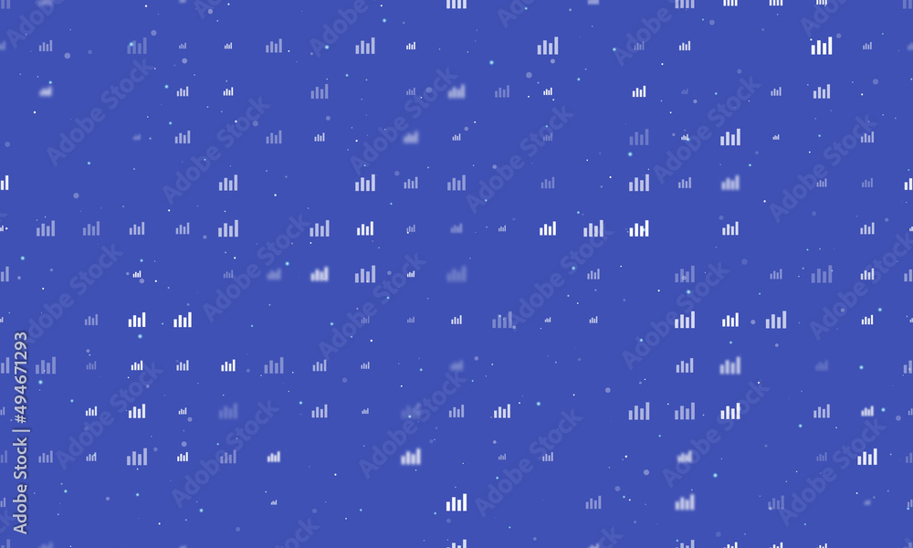 Seamless background pattern of evenly spaced white chart line symbols of different sizes and opacity. Vector illustration on indigo background with stars Seamless background pattern of evenly spaced white chart line symbols of different sizes and opacity. Vector illustration on indigo background with stars