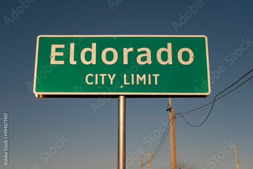 Town sign for Eldorado, Texas