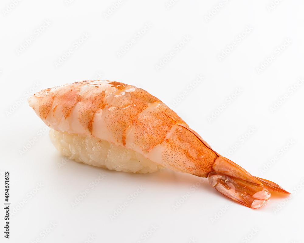 Sushi with shrimp on a white background