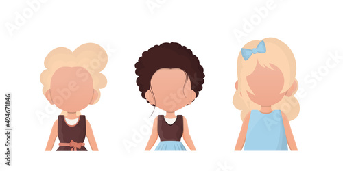 A set of cute baby girls is depicted waist high. Isolated on white background. Vector illustration.